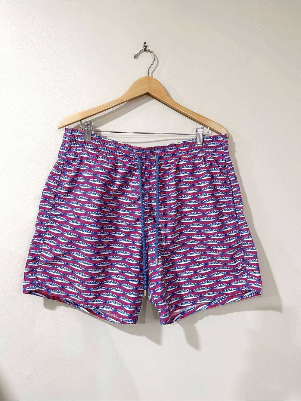Vilebrequin Mens XXL Red Blue Fish Print Swim Trunks Mesh Lined Resort